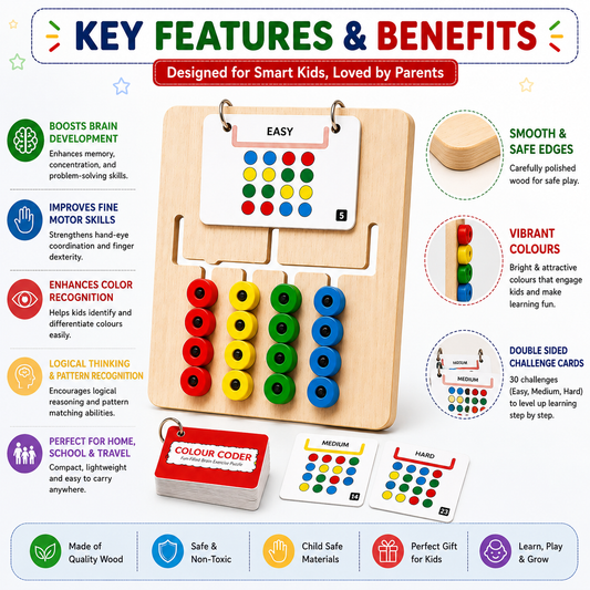 Hello Toys Colour Coder Wooden Puzzle for Kids | Brain Development & Pattern Matching Game | Montessori Learning Toy | Improves Focus, Logic & Color Recognition | Multiple Levels | Age 3+