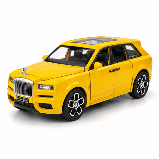 Hello Toys 1:32 Cullinan Die-Cast Toy Car – Pull Back, Lights & Sound, Openable Doors (Yellow)