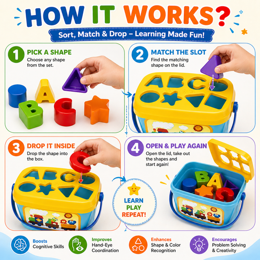 Hello Toys Shape Sorting Learning Toy for Kids | Educational Montessori Shape Sorter | Color & Shape Recognition Toy | Fine Motor Skill Development | Age 3+