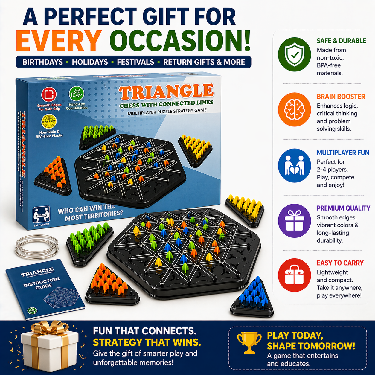 Triangle Strategy Board Game | Brain Boosting Puzzle Game for Kids & Adults (2–4 Players)