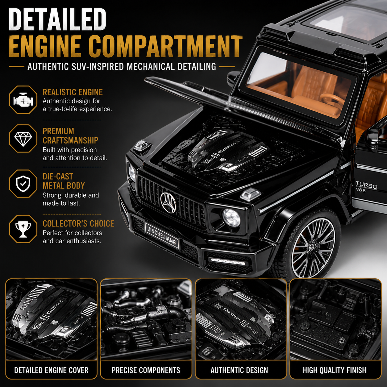 1:32 Diecast G Wagon Model Car Black Openable Doors, Boot & Bonnet