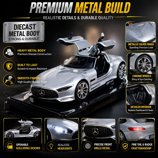 Hello Toys Vision AMG GT Diecast Silver Toy Car with Light & Sound
