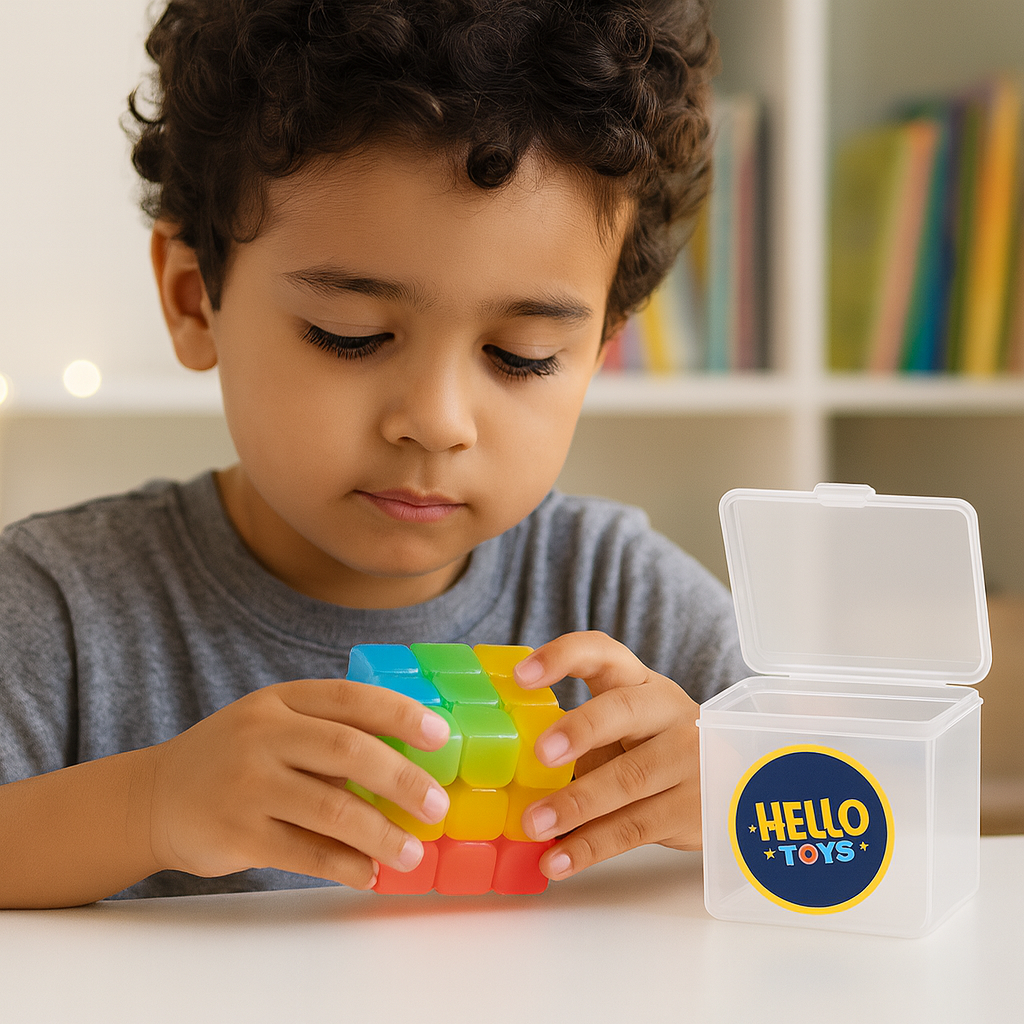 Colorful translucent jelly cube puzzle educational toy kid playing