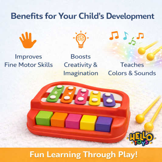 Benefits 2 in 1 musical toy piano and xylophone for kids