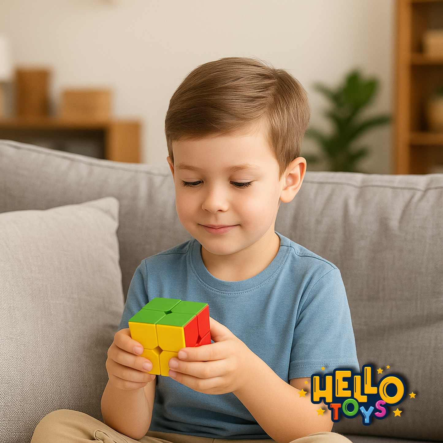 Kids playing with 2x2 puzzle cube learning and brain development toy