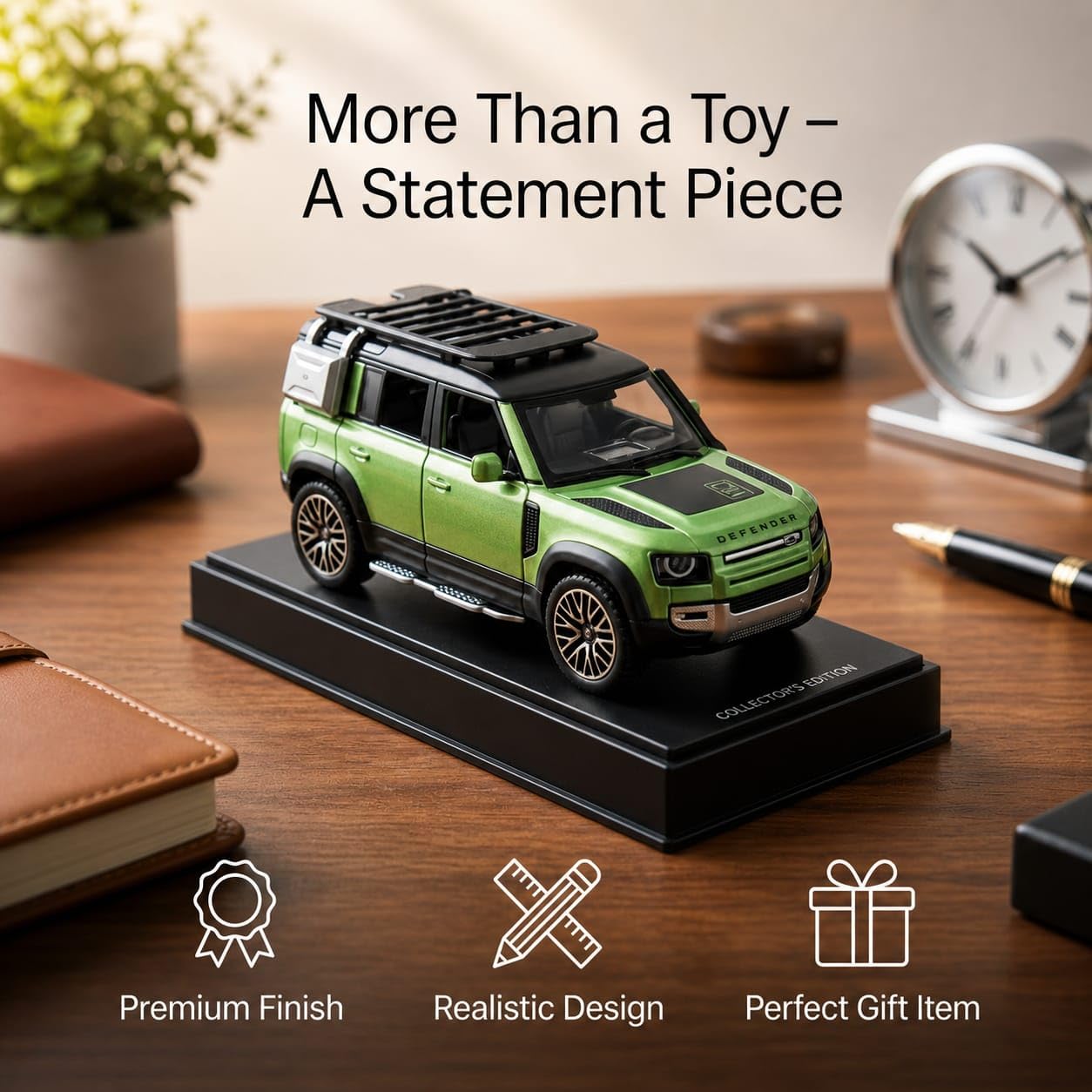 1:32 Diecast Defender SUV Model Car Openable Hood, Doors & Boot, Green