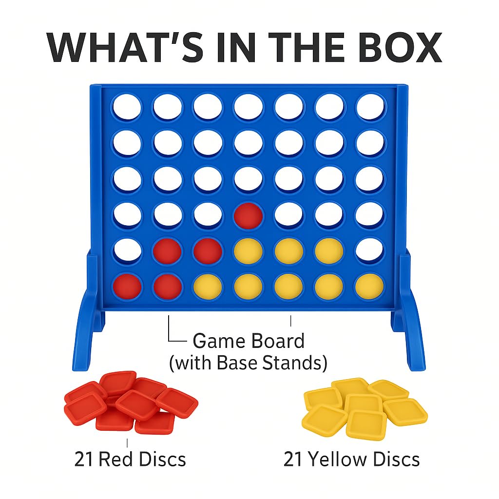 Hello Toys Plot 4 Game for Kids & Family – Classic 4 in a Row Strategy Board Game with Colorful Coins | Indoor Outdoor Educational Fun Toy
