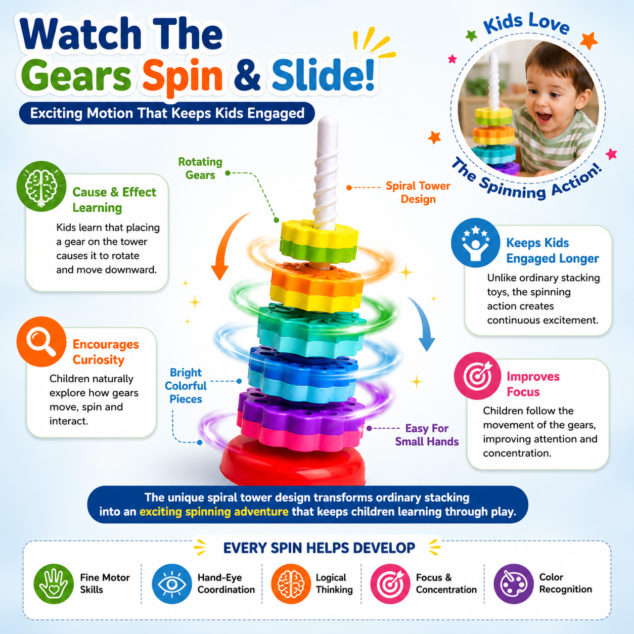 Montessori Gear Toy for Toddlers – Rotating Stacking Learning Toy (18+ Months)