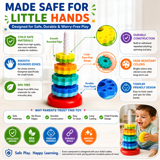 Montessori Rotating Gear Stacking Toy for Toddlers | Educational Learning & Fine Motor Skills Toy | 18+ Months