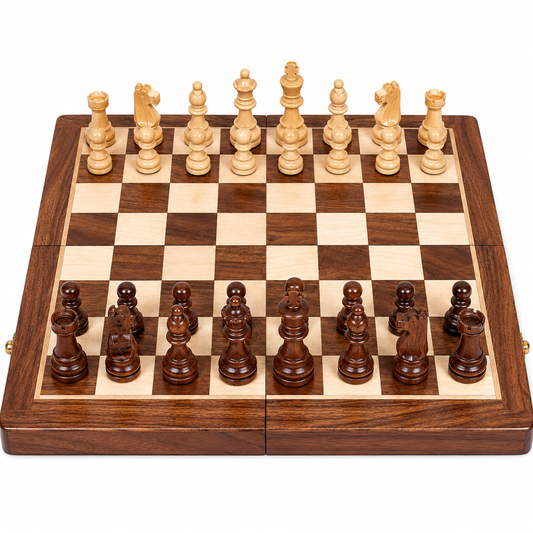 Premium Wooden Foldable Chess Set with Storage Box | 25 x 25 cm Chess Board