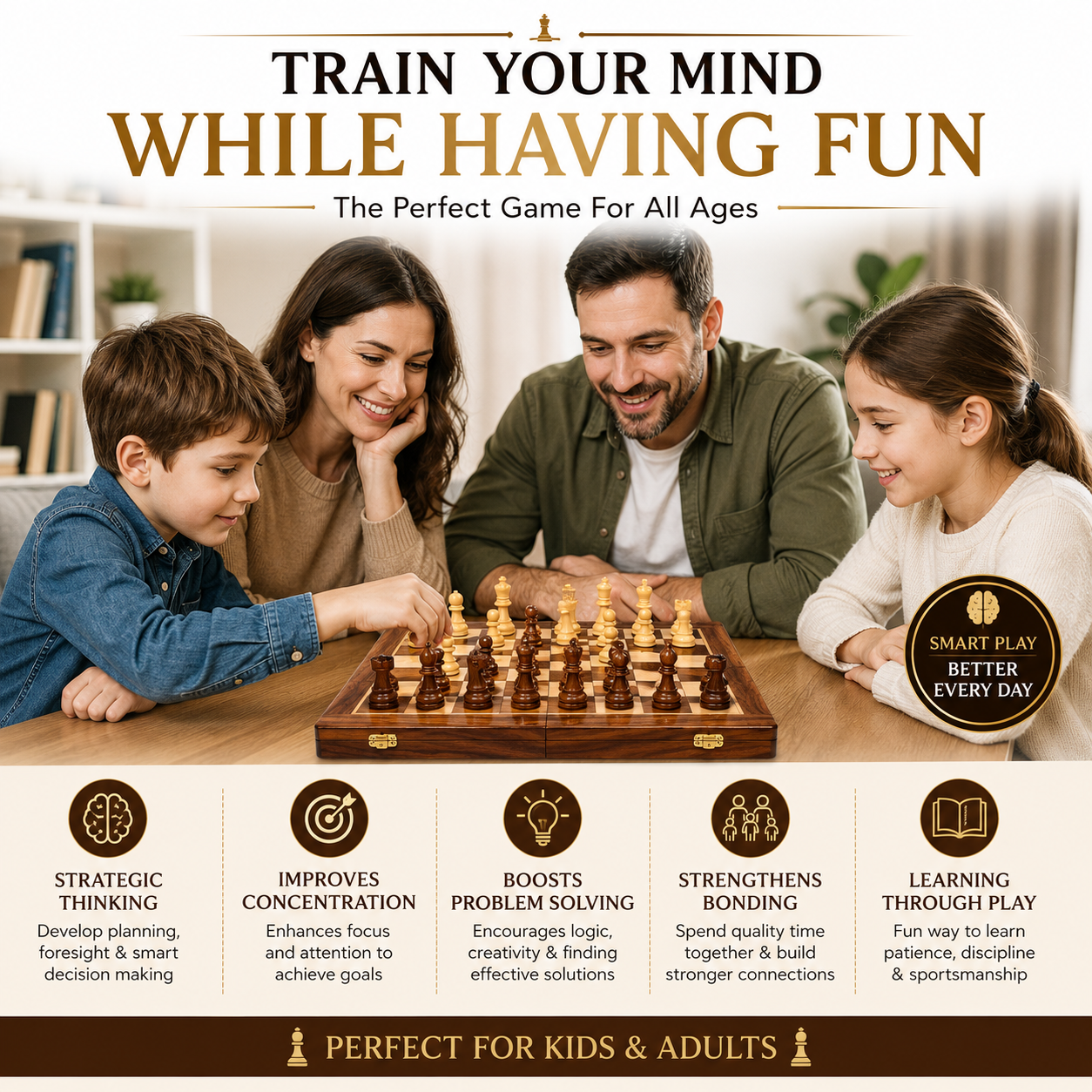 Premium Wooden Foldable Chess Set with Storage Box | 25 x 25 cm Chess Board