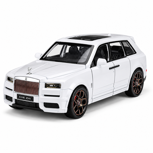 Hello Toys 1:32 Cullinan Die Cast Model Car for Kids, Pull Back Toy Car with Light & Sound, Openable Doors, Hood & Trunk, Metal Collectible SUV, White