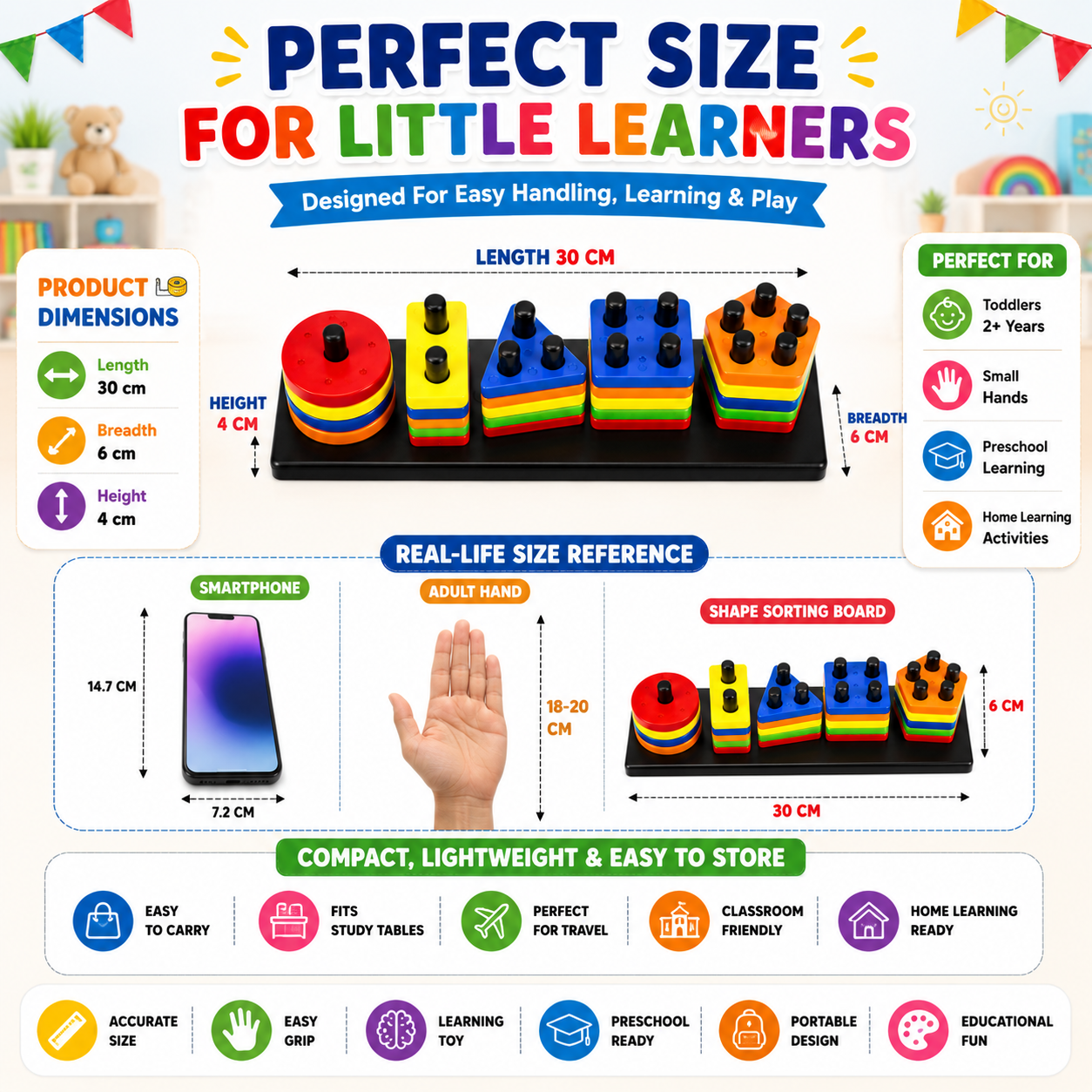 Montessori Shape Sorting Peg Board Learning Toy for Kids | Shapes, Colors & Counting Educational Toy