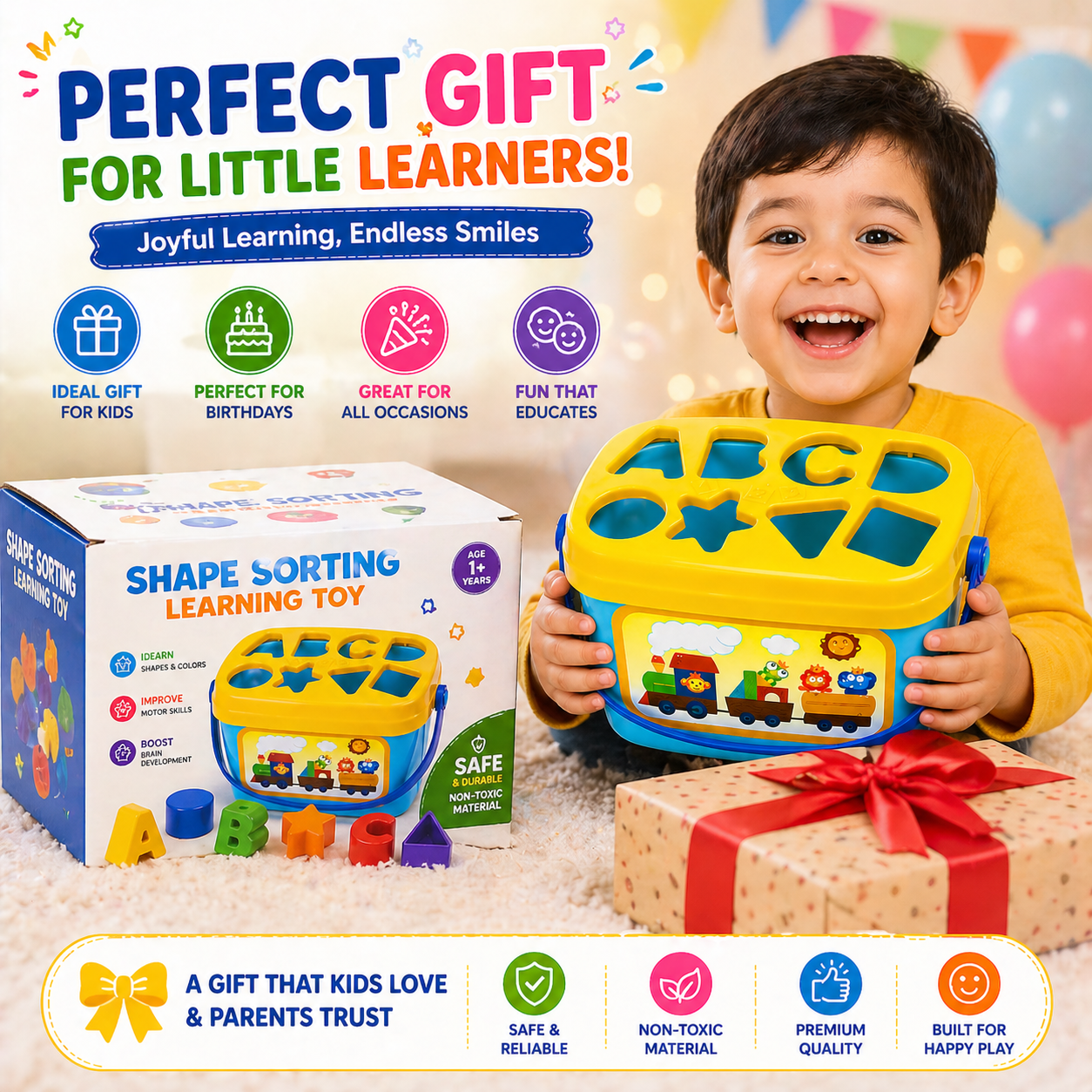 Hello Toys Shape Sorting Learning Toy for Kids | Educational Montessori Shape Sorter | Color & Shape Recognition Toy | Fine Motor Skill Development | Age 3+