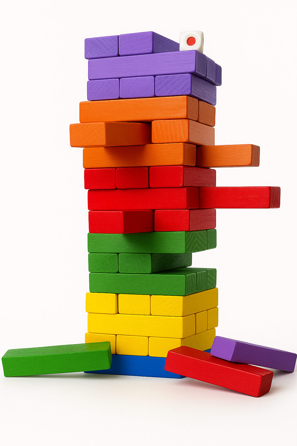 Color Wooden Tumbling Tower Game 54 Pcs with 1 Dice for Playing & Gifting