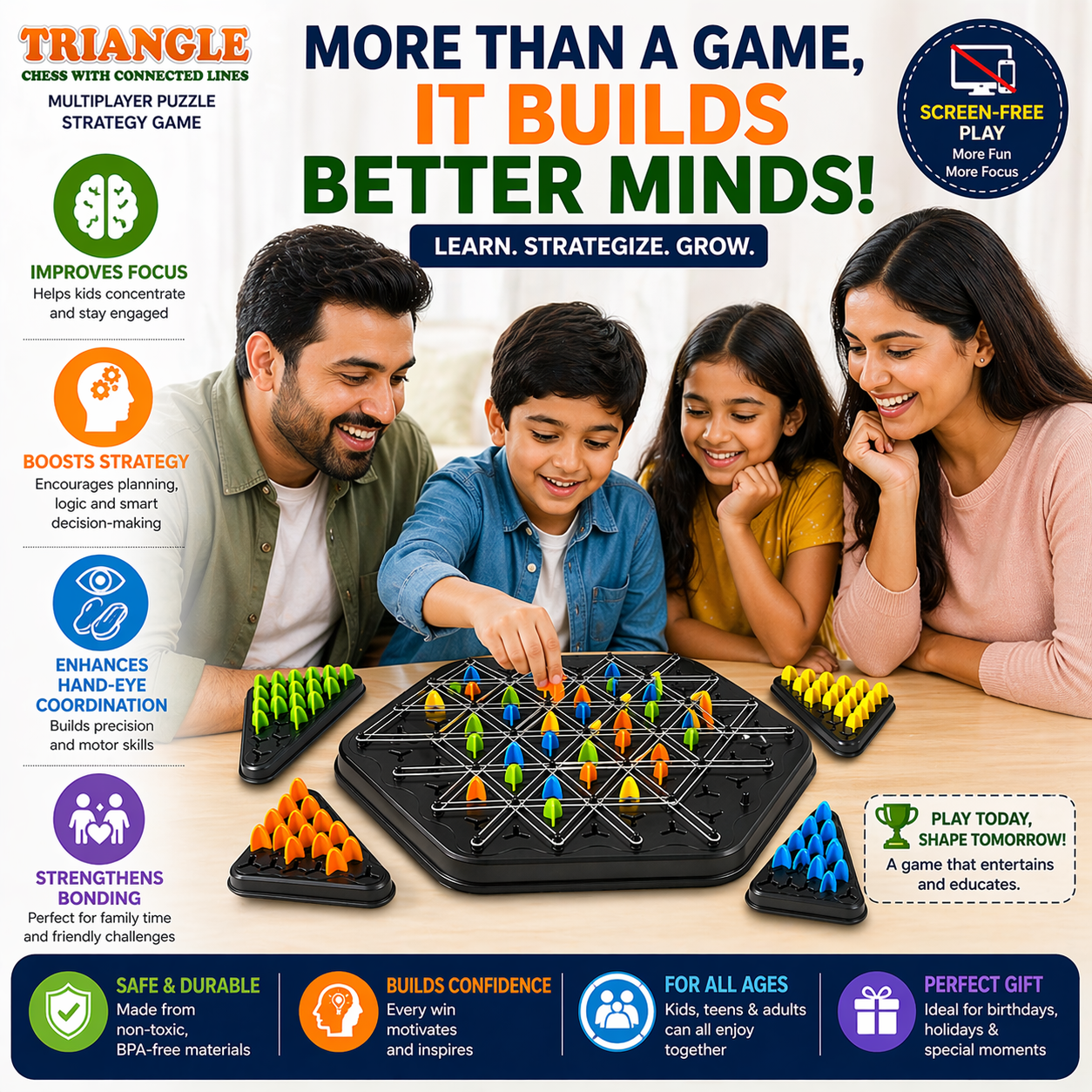 Triangle Strategy Board Game | Brain Boosting Puzzle Game for Kids & Adults (2–4 Players)