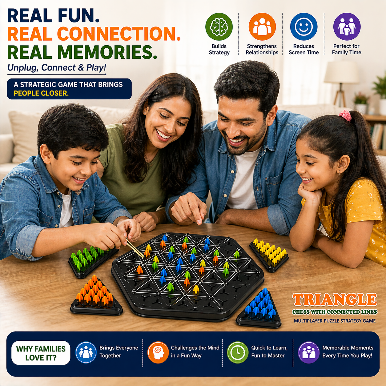 Triangle Strategy Board Game | Brain Boosting Puzzle Game for Kids & Adults (2–4 Players)