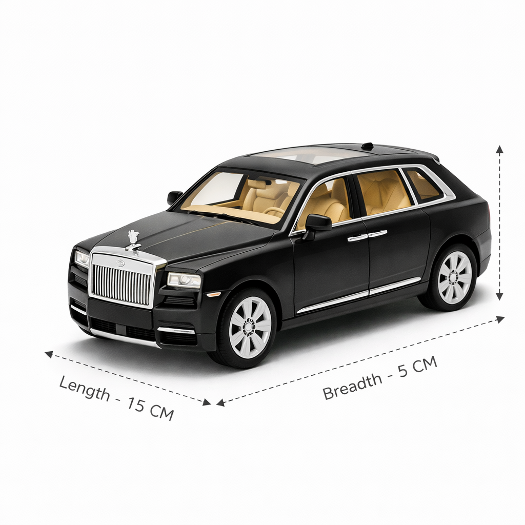 Hello Toys 1:32 Cullinan Die Cast Model Car for Kids, Pull Back Toy Car with Light & Sound, Openable Doors, Hood & Trunk, Metal Collectible SUV, Black