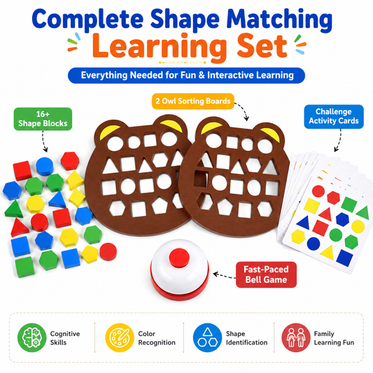Montessori Shape Matching Board Game for Kids | Educational Learning Toy with Bell & Challenge Cards