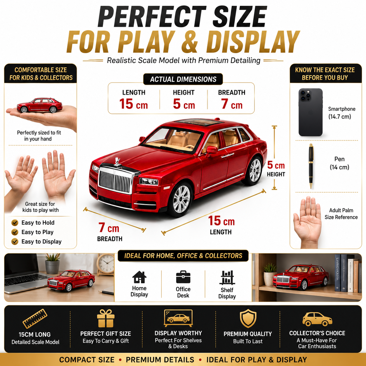 Hello Toys 1:32 Cullinan Die Cast Model Car for Kids, Pull Back Toy Car with Light & Sound, Openable Doors, Hood & Trunk, Metal Collectible SUV, Red