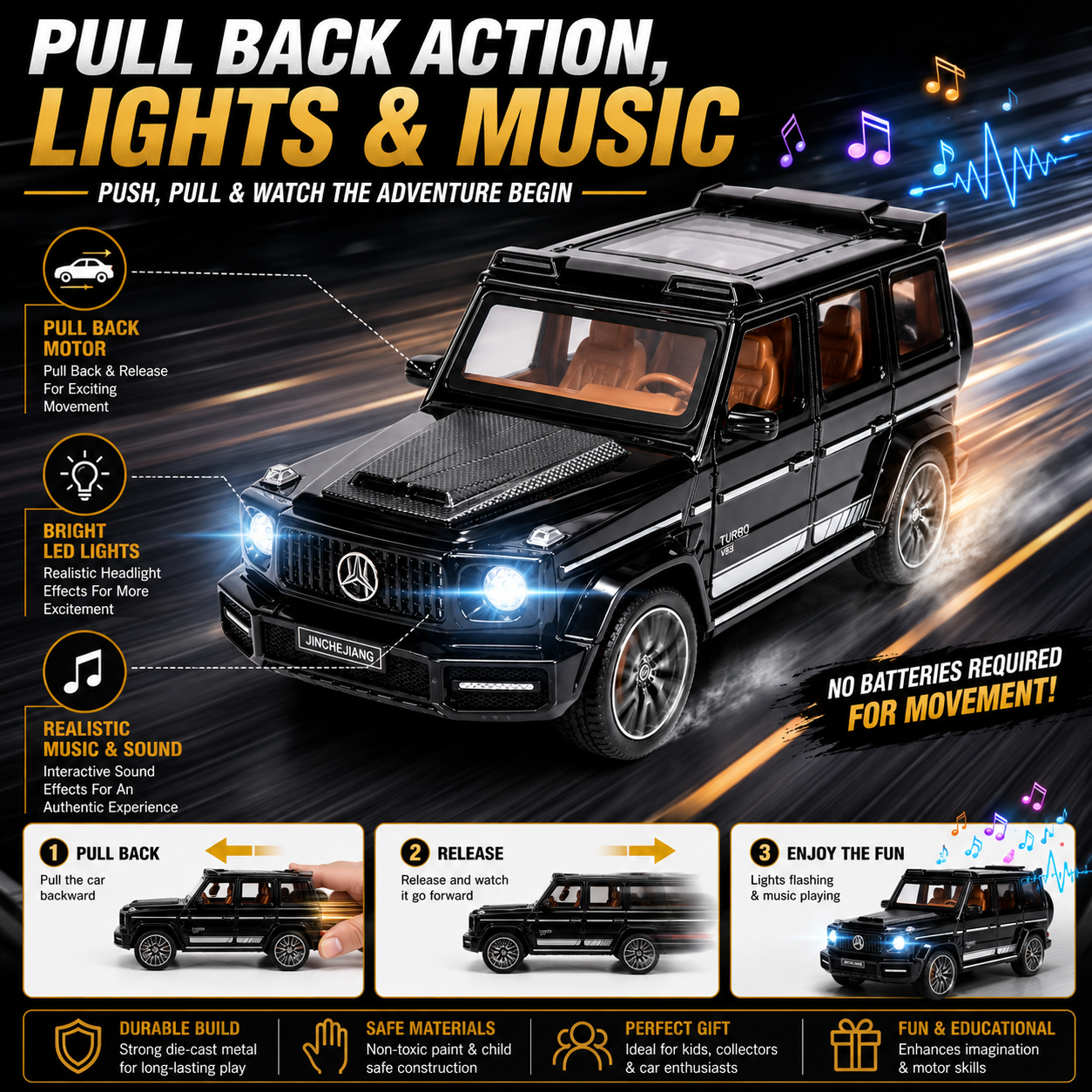 1:32 Diecast  G Wagon Model Car Black Openable Doors, Boot & Bonnet