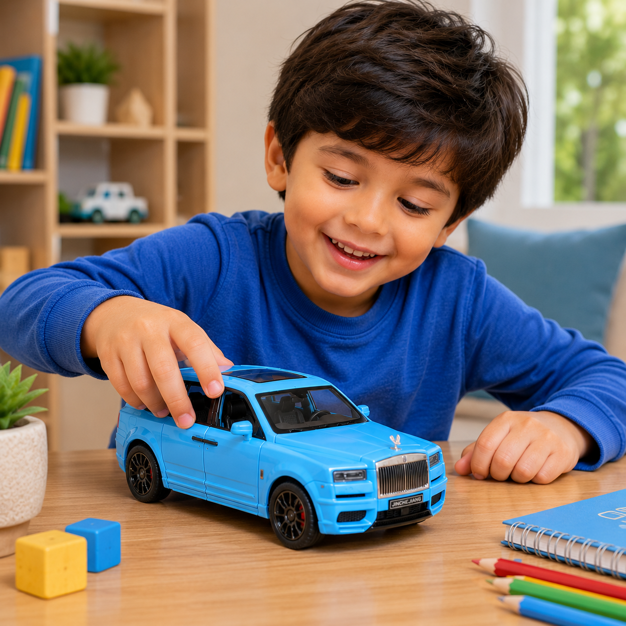 Hello Toys 1:32 Cullinan Die Cast Model Car for Kids, Pull Back Toy Car with Light & Sound, Openable Doors, Hood & Trunk, Metal Collectible SUV, Sky Blue