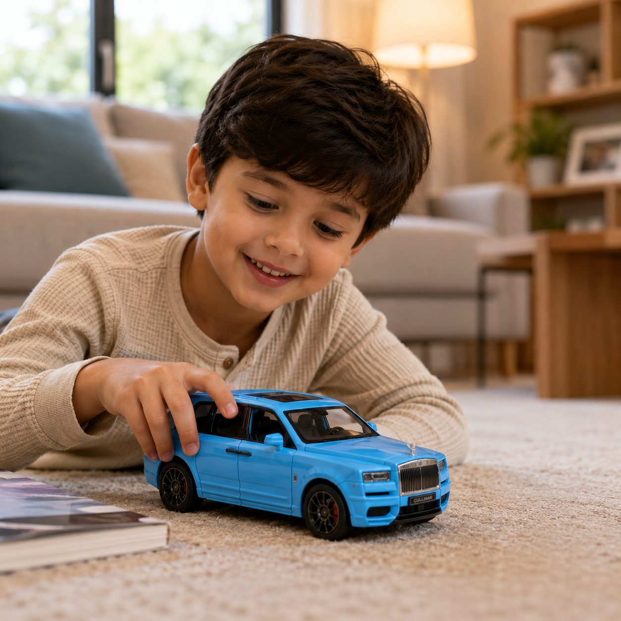 Hello Toys 1:32 Cullinan Die Cast Model Car for Kids, Pull Back Toy Car with Light & Sound, Openable Doors, Hood & Trunk, Metal Collectible SUV, Sky Blue