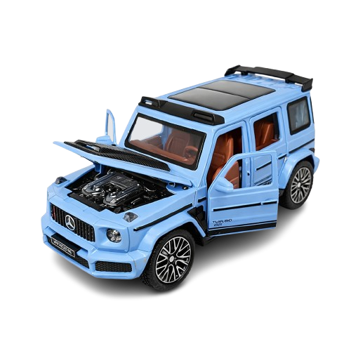 1:32 Diecast Blue G Wagon Model Car | Openable Doors, Boot & Bonnet | Light & Sound Pull Back Toy SUV | Hello Toys