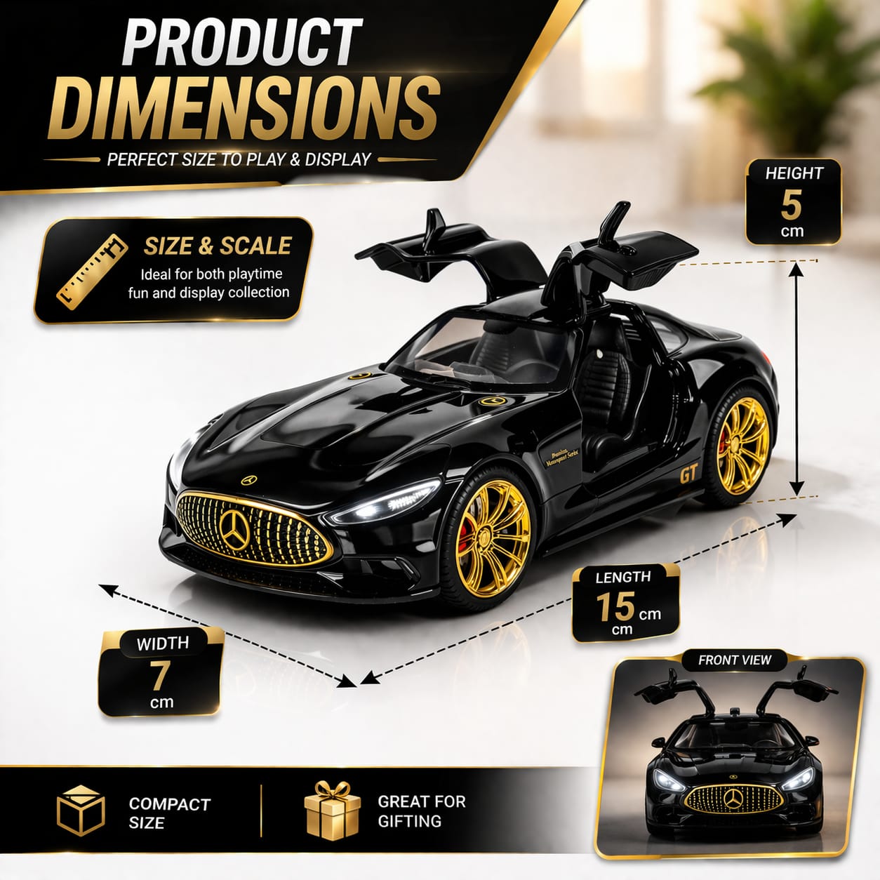 Hello Toys Vision AMG GT Diecast Black Toy Car with Light & Sound