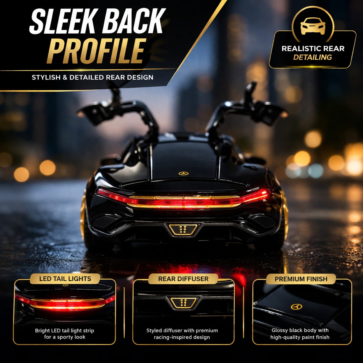 Hello Toys Vision AMG GT Diecast Black Toy Car with Light & Sound