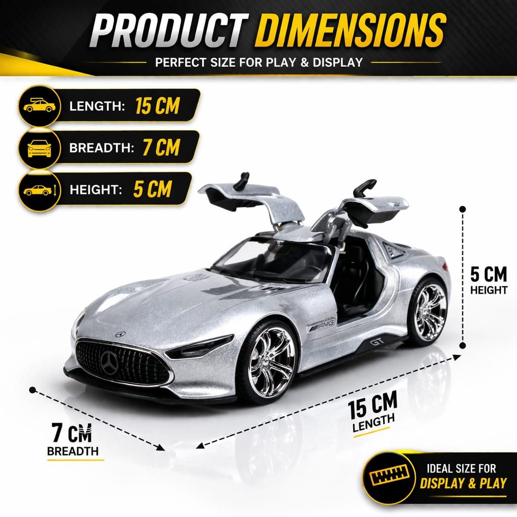 Hello Toys Vision AMG GT Diecast Silver Toy Car with Light & Sound