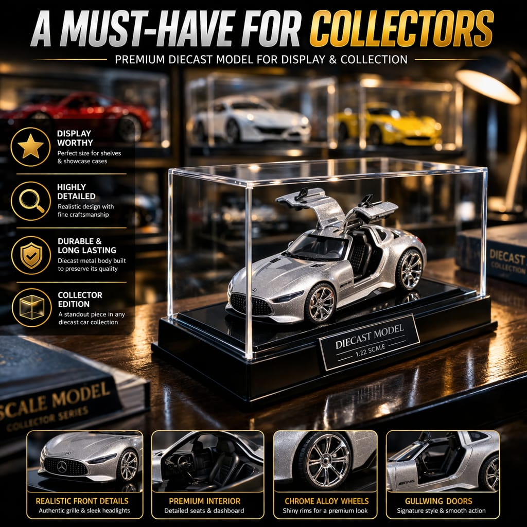 Hello Toys Vision AMG GT Diecast Silver Toy Car with Light & Sound