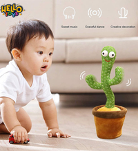 Kids playing with dancing cactus interactive musical toy