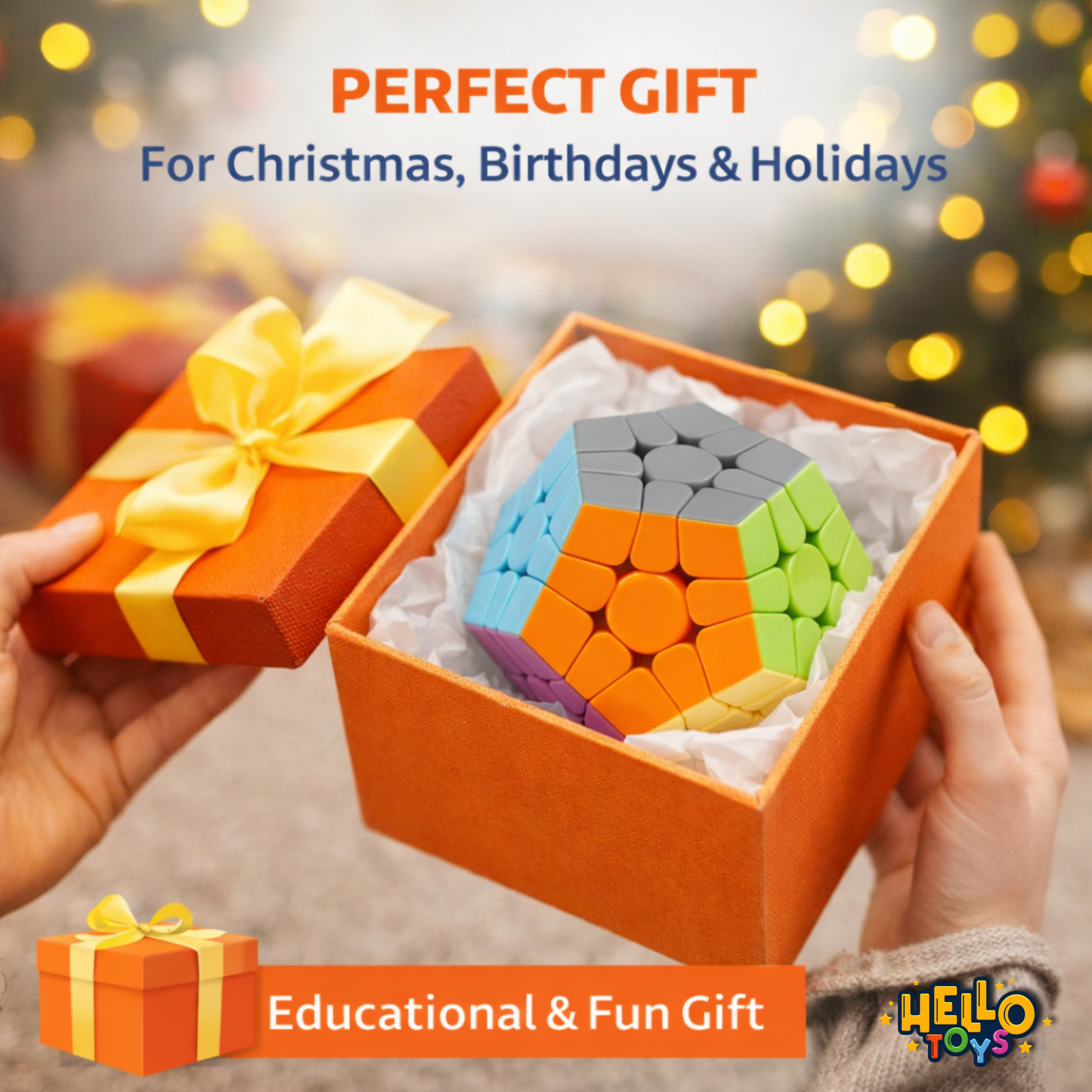 Hello Toys Megaminx magic cube gift toy with brand sticker and thank you card