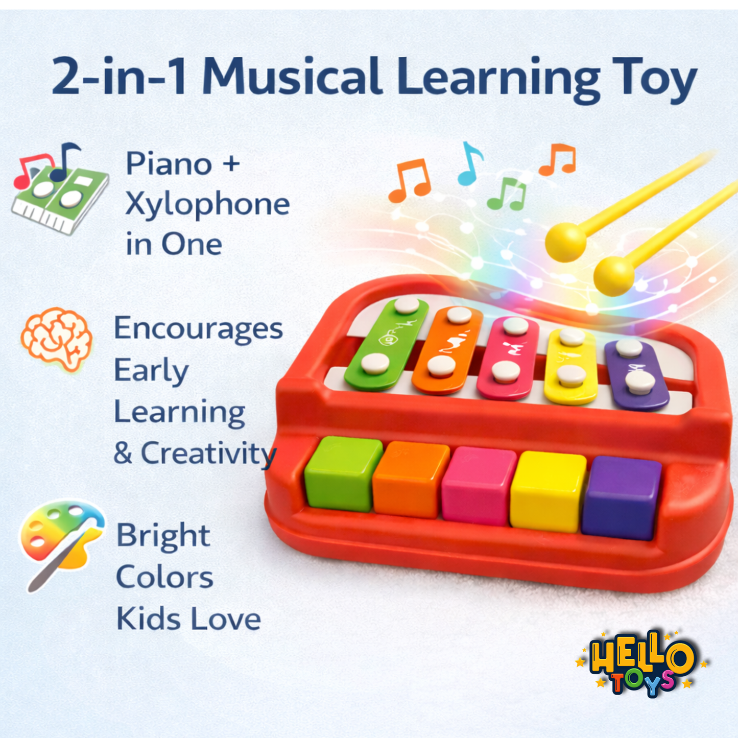 Hello Toys musical toy gift set with brand sticker and thank you card