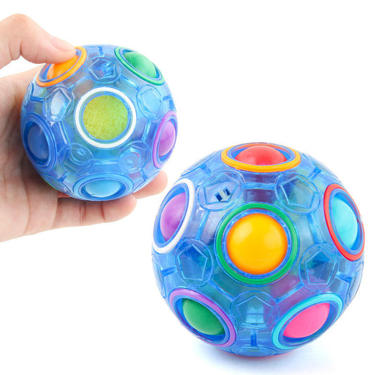 Magic rainbow puzzle ball fidget toy held in hand for kids and adults