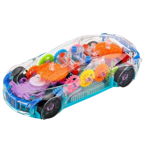 Transparent gear car toy for kids with moving gears and lights by Hello Toys