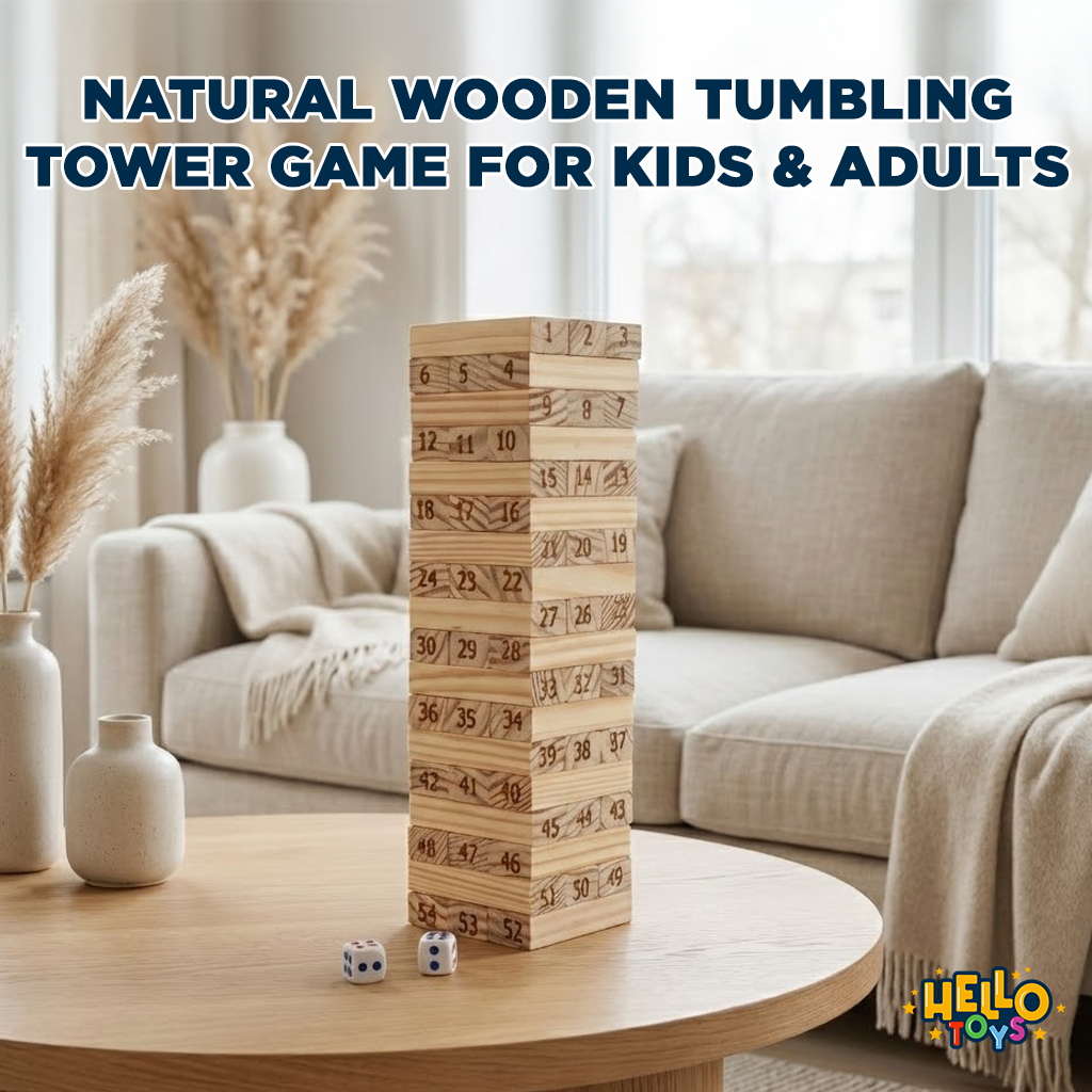 Smooth edged wooden blocks safe for kids tumbling tower game