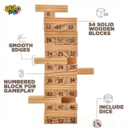 Wooden tumbling tower what's in the box